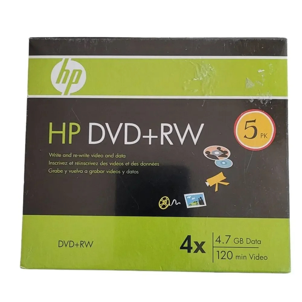 Sealed 5 HP DVD+RW 4x Write and Re-write Video & Data 4.7 GB Data 120 min Video